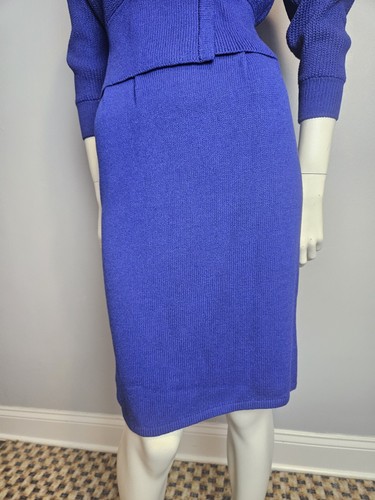 Vintage St John Marie Gray 2 Piece Set Blue Sweater Skirt Oversized Fit Size P - Picture 5 of 17