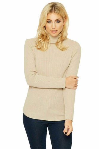 Damas Mujeres Informal Tortuga Cuello Polo Alto Mangas Largas Acanaladas Algodón Jumper Top - Imagen 4 de 31