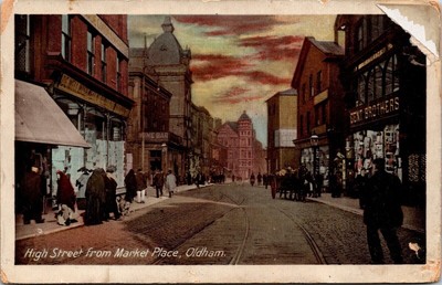 Great Manchester England Oldham Market Place High Street Downtown WB Postcard