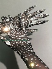 Mesh Shining Crystals Gloves Rhinestones Stretch Long Mittens Accessories
