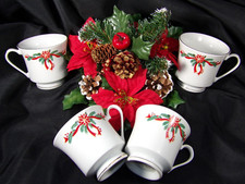 Tienshan Fine China Poinsettia  Ribbons Replacement Dinner Cups set of 4