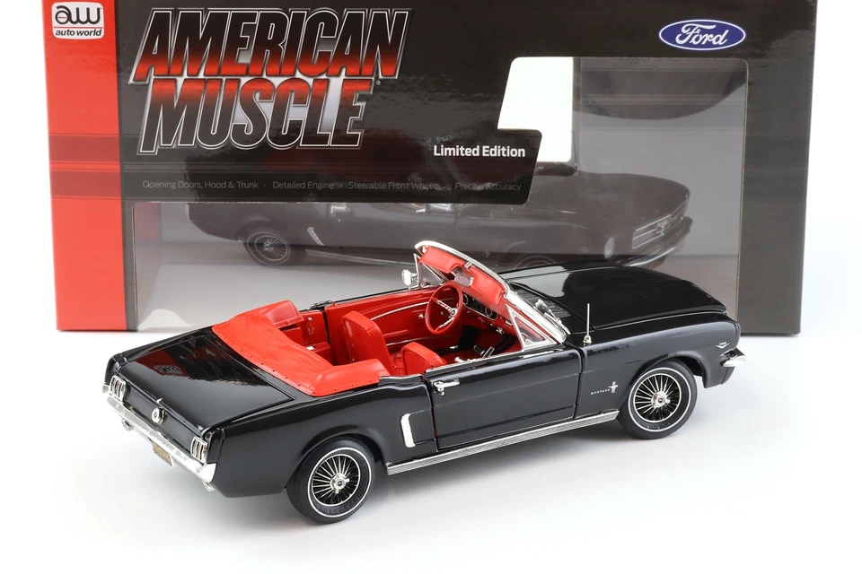 1:18 Auto World 1964 1/2 Ford Mustang Convertible black/ red interior - Bild 3 von 4