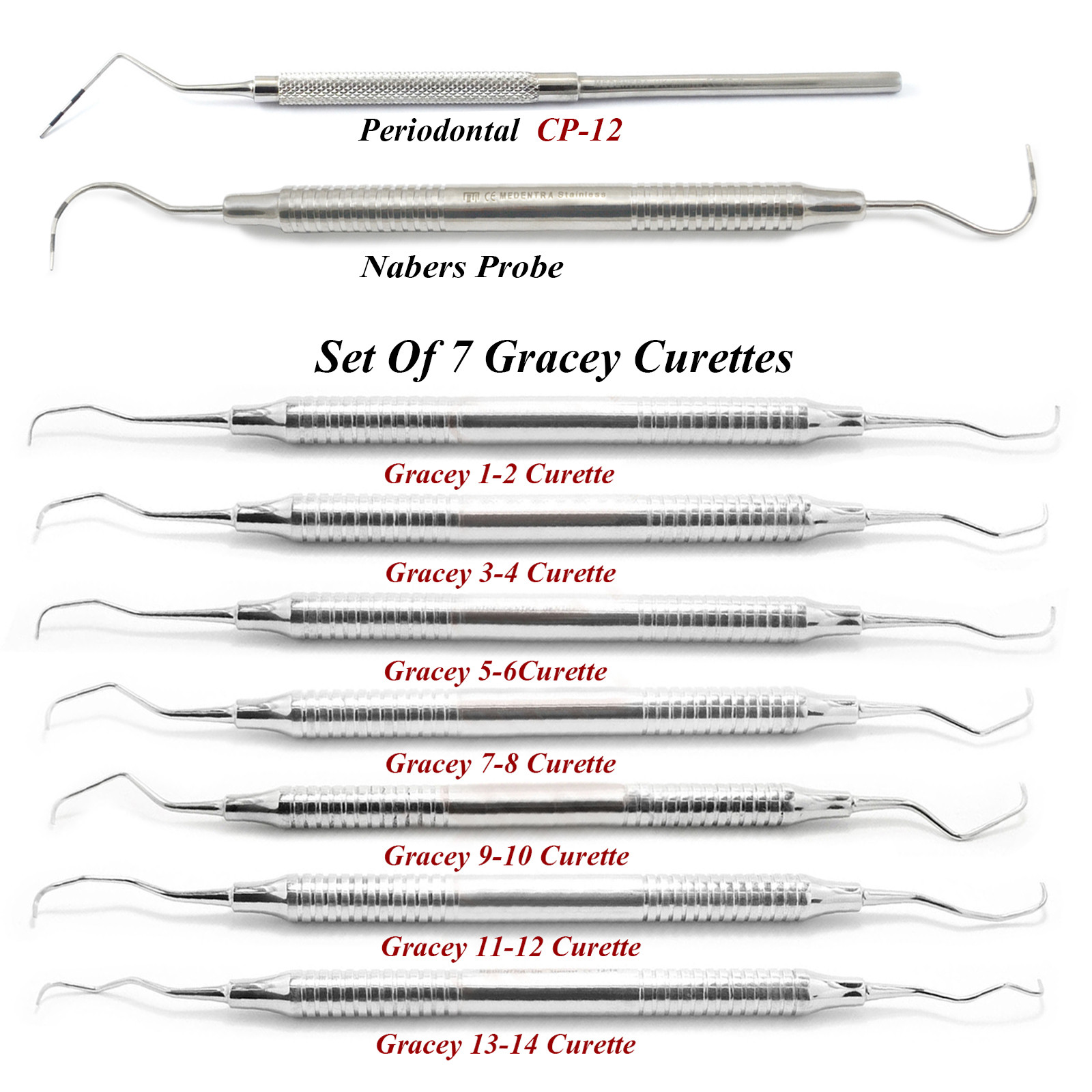 Dental Gracey Curettes Sharpening Periodontal Set Nabers Probe CP 11