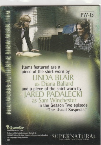Jared Padalecki Linda Blair Shirts Dual Season 2 Pieceworks Costume Card PW-15 - Picture 2 of 2