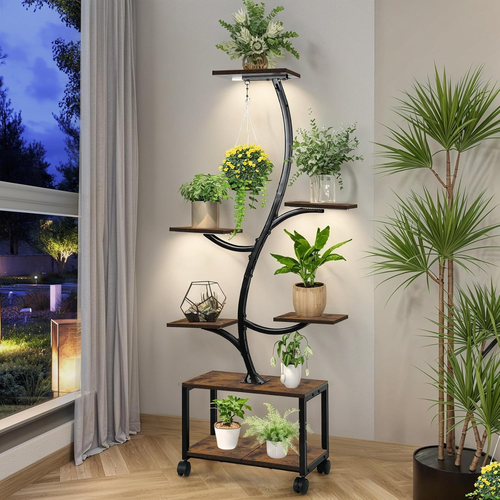 62" 7-Tier Plant Stand with Grow Lights – Indoor Plant Shelf with Locking Wheels - Picture 6 of 12