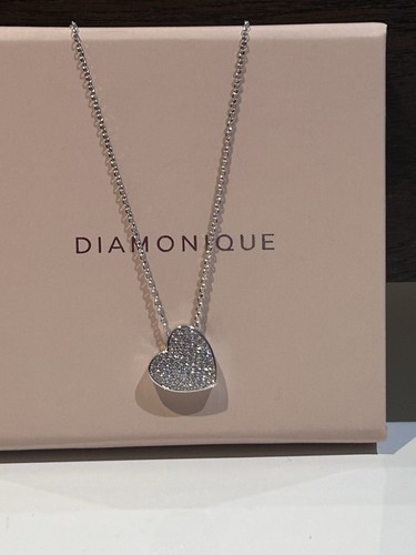 QVC 925 Sterling Silver & Diamonique Pave Set Heart Pendant Necklace - Picture 16 of 23