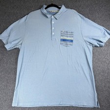 Travis Mathew Shirt Men's XXL Pima Cotton Blue Stripe Short Sleeve Polo Golf
