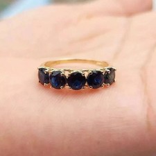 2Ct Round Cut Lab Created Blue Sapphire Wedding Band Ring 14K Yellow Gold Plated