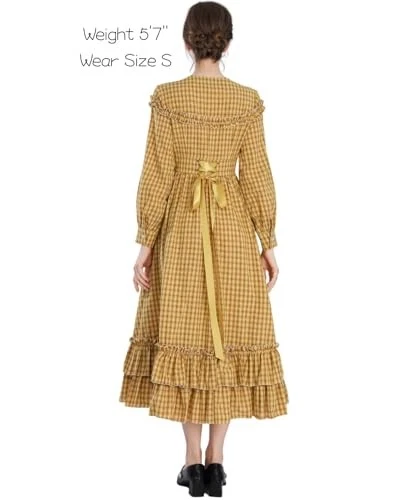  Vestido Feminino Pioneer Vintage Guerra Civil Vestidos Fantasia Colonial X-Grande Amarelo - Imagem 4 de 4