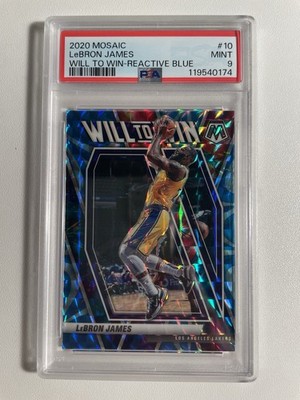 2020 PANINI MOSAIC WILL TO WIN #10 LeBRON JAMES REACTIVE BLUE #/99 PSA 9 LAKERS