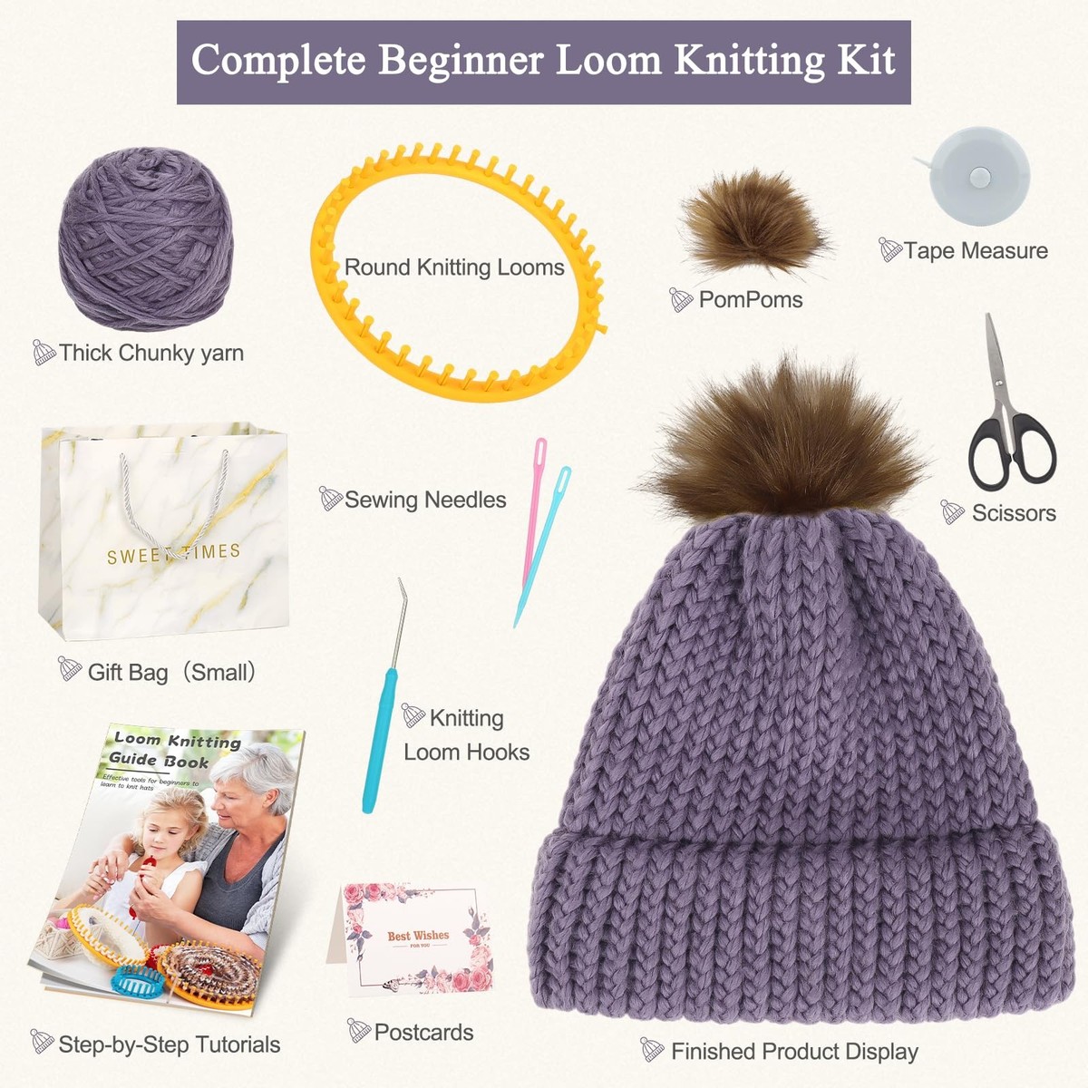 Hat Knitting Loom Kit for Beginners with Instructions Yarn DIY Craft Gift