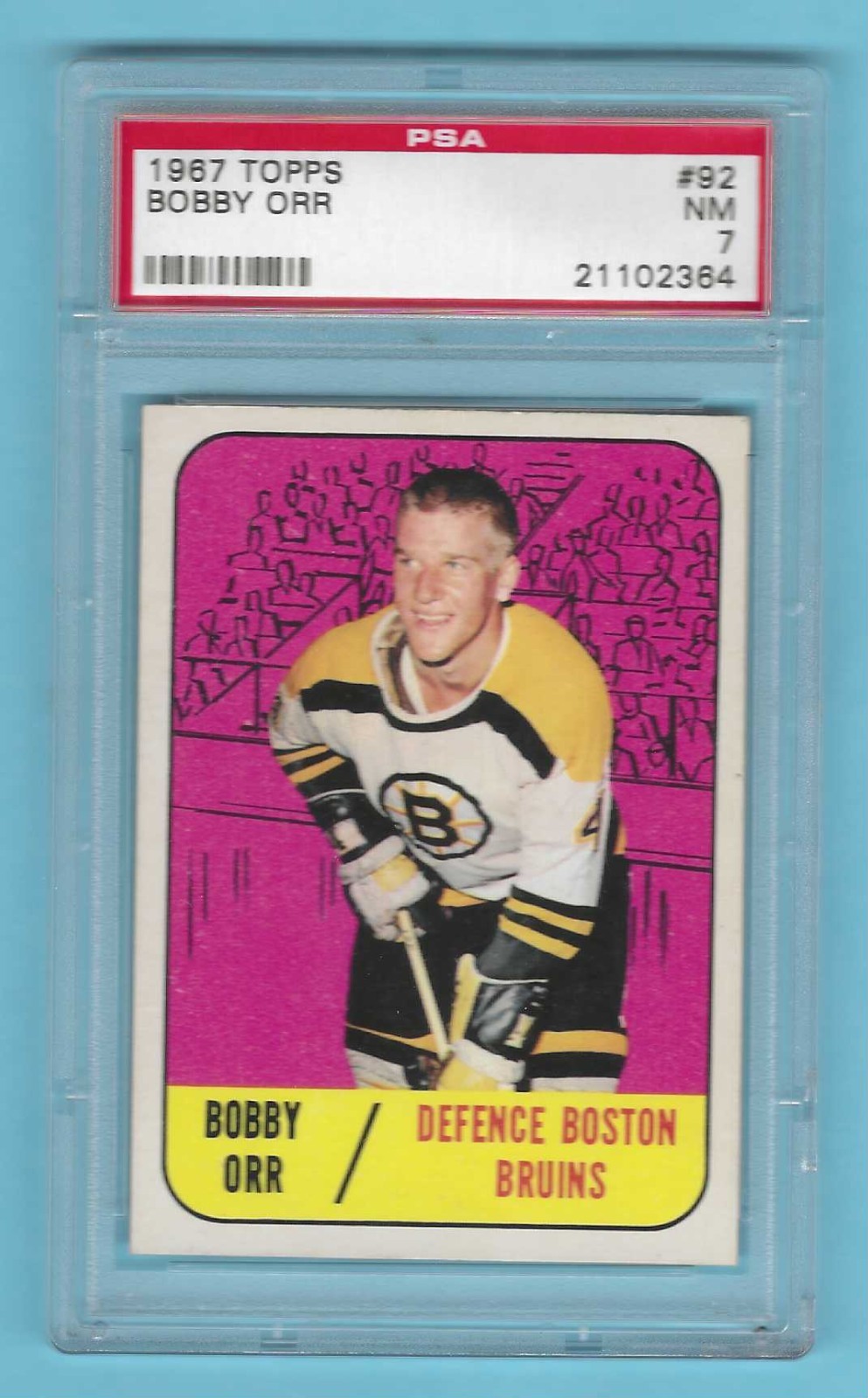 1967-68 Topps 92 Bobby Orr Boston Bruins! PSA 7 NM! 2nd Year Card! RARE!