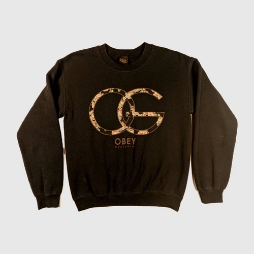 Felpa pullover girocollo vintage Obey OG unisex piccola floreale nera Gucci Y2K 00s