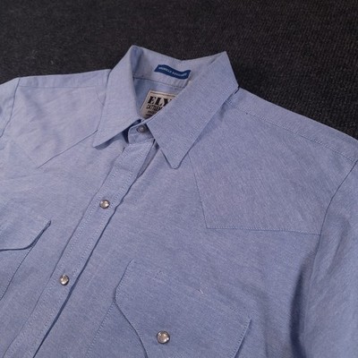 Ely Cattleman Western Snap Shirt Mens Large Blue Short Sleeve Retro Rodeo