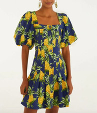 NWT $230 Farm Rio Pineapple Print Linen Blend Minidress S