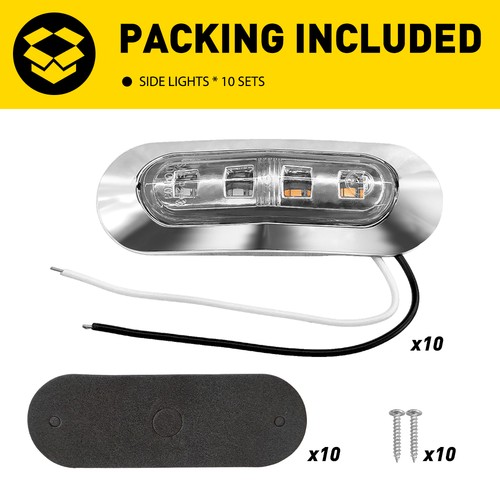 10/30x 12V 4 LED Side Clearance Marker Lights Truck Trailer Lamps White Chrome - Picture 164 of 271