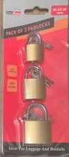 Brass Padlock with keys 3 X small Padlocks Lockers Gym suit Case luggage Travel