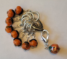 Handmade Knitting Stitch Markers set of 9 Ceramic Pumpkin Fall Halloween