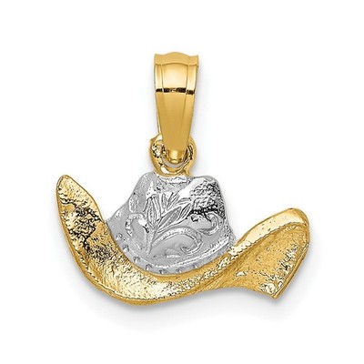 14 Karat Gelbgold mit rhodiniertem Cowboyhut Anhänger