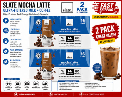 2PACK Slate Mocha Latte Protein Milk Coffee Drink - 14g Protein, 8 fl oz-Pack 16