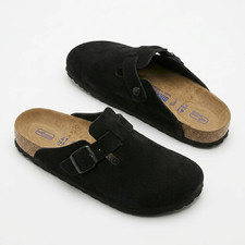 Birkenstock Boston Black Suede Leather Soft Footbed Clog Shoes Unisex