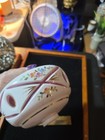 Hand Painted Cranberry Art Glass Lamp Body Floral Pink Gold Accents Cut Openings — photo 3