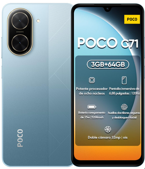 POCO C71 4G 64GB portable bleu avec grande autonomie pour naviguer sans coupure