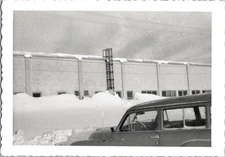 1960s Alaska Winter Snow Drifts Concrete Block Building Station Wagon Photograph