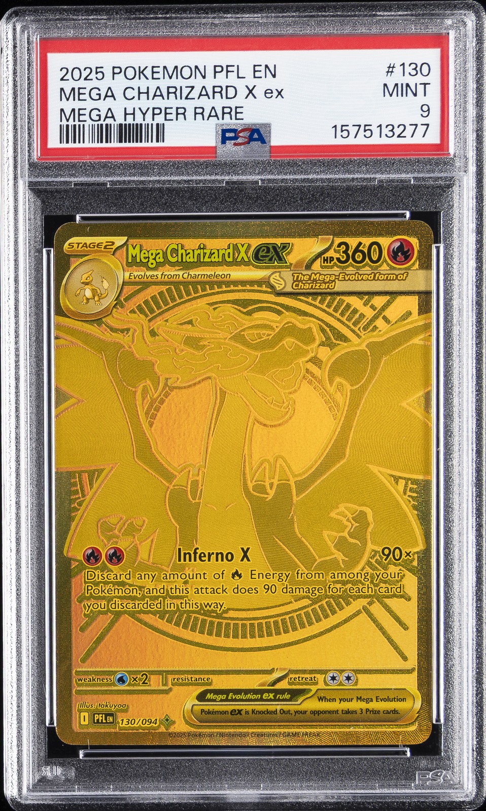 2025 POKEMON PFL EN-PHANTASMAL FLAMES MEGA HYPER RARE MEGA CHARIZARD X EX PSA 9