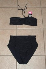 NEW NWT Black Sz Medium Removeable Pads High Waisted 2 Pc Bikini Set SHEKINI