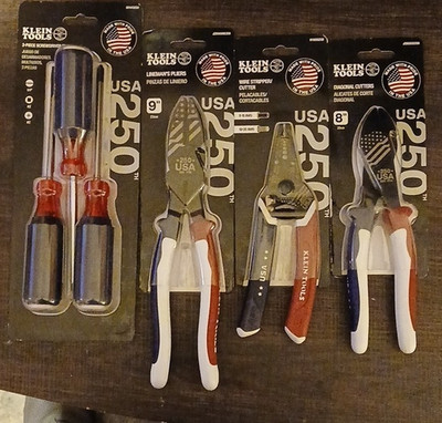 Klein Tools 250th USA Anniversary Red/White/Blue 4pc Set Screwdrivers Pliers