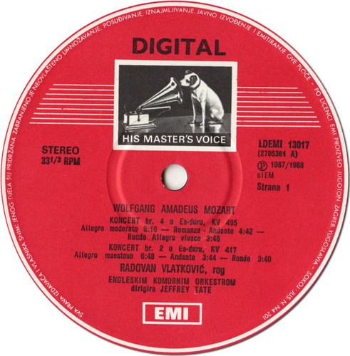MOZART 4 Horn Concertos, Rondo K.412 VLATKOVIC TATE JUGOTON/EMI 1985 Digital LP - Picture 3 of 3