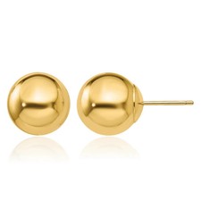 14K Solid Yellow Gold 10mm Ball Stud Earrings