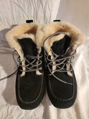 UGG Booties  Size 9 Black Suede Leather Mocassins Style Shearling Lace Up Great