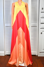 Shein XS Maxi Dress Yellow Red Colorblock Sleeveless V-Neck Flowy