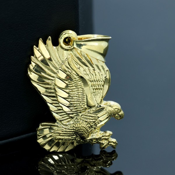 Alternate view of Golden Eagle Pendant 14k Gold Plated Lucky Charm 20" Cuban Link Choker Chain 212