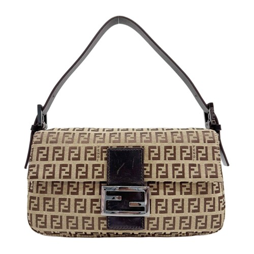FENDI Baguette Zucchino Brown Canvas Shoulder Bag