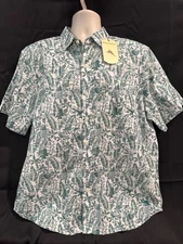 Tommy Bahama Men's Size L Deep Sea Teal Cotton Print Sport Camp Shirt $110 NWT