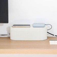 White Cable Box Organizer Small Plastic Cord Hider Wire Management Box