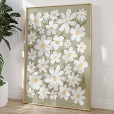 Daisies Canvas Wall Art Modern Flower Painting White Daisy Picture Minimalist...