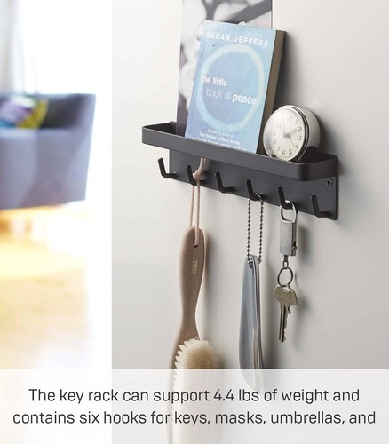 Durable Wall-Mounted Magnetic Key Holder with Tray - Modern Black Steel Design - Picture 7 of 10