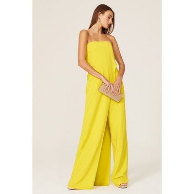 HALSTON Größe 0 (XS) Limettengelb Lil Crepe Maxikleid-Überzug Trägerlos Overall