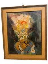 Vintage Signed “Barnes” Abstract Expressionist Portrait Oil Painting 35 X 29”