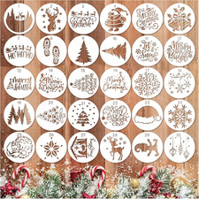 30pcs Small Christmas Stencils for Painting on Wood Reusable Drawing Merry Chris