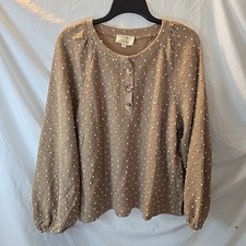 Flower & Feather 3D Polka Dot Long Sleeve Pullover Sweater Brown Sz L Boho