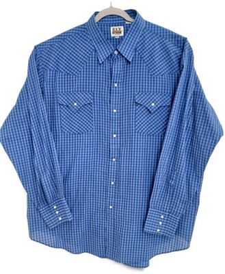 Ely Cattleman Shirt Mens 2XL Blue Plaid Western Pearl Snap Long Sleeve Cowboy