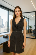Reformation Jeans Full Zip Midi Dress Black Sz S Sleeveless Career Work Cinched