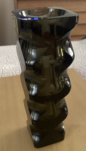 Oldrich Lipsky Smokey Topaz Optic Faceted Art Glass Vase Vintage MCM Exbor Czech - Picture 10 of 11