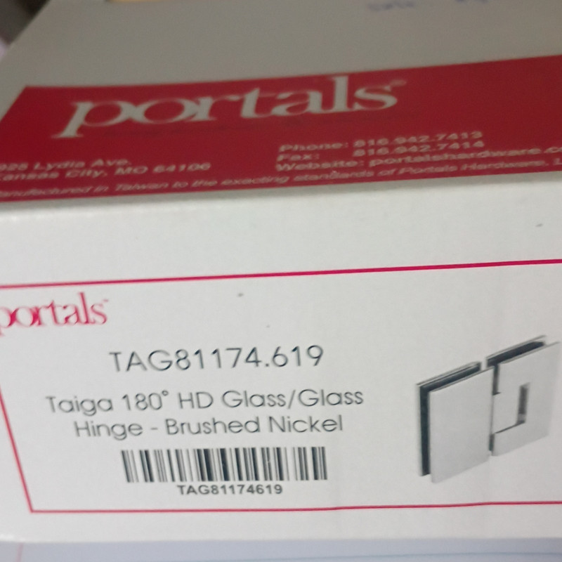 Portals Taiga 180° Glass-to-Glass Hinged Shower Door Hinge Brushed Nickel