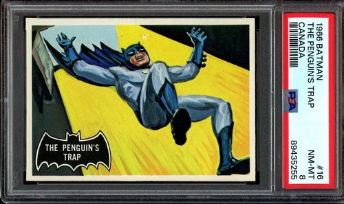 1966 Topps Batman Black Bat #16 The Penguin's Trap — PSA 8